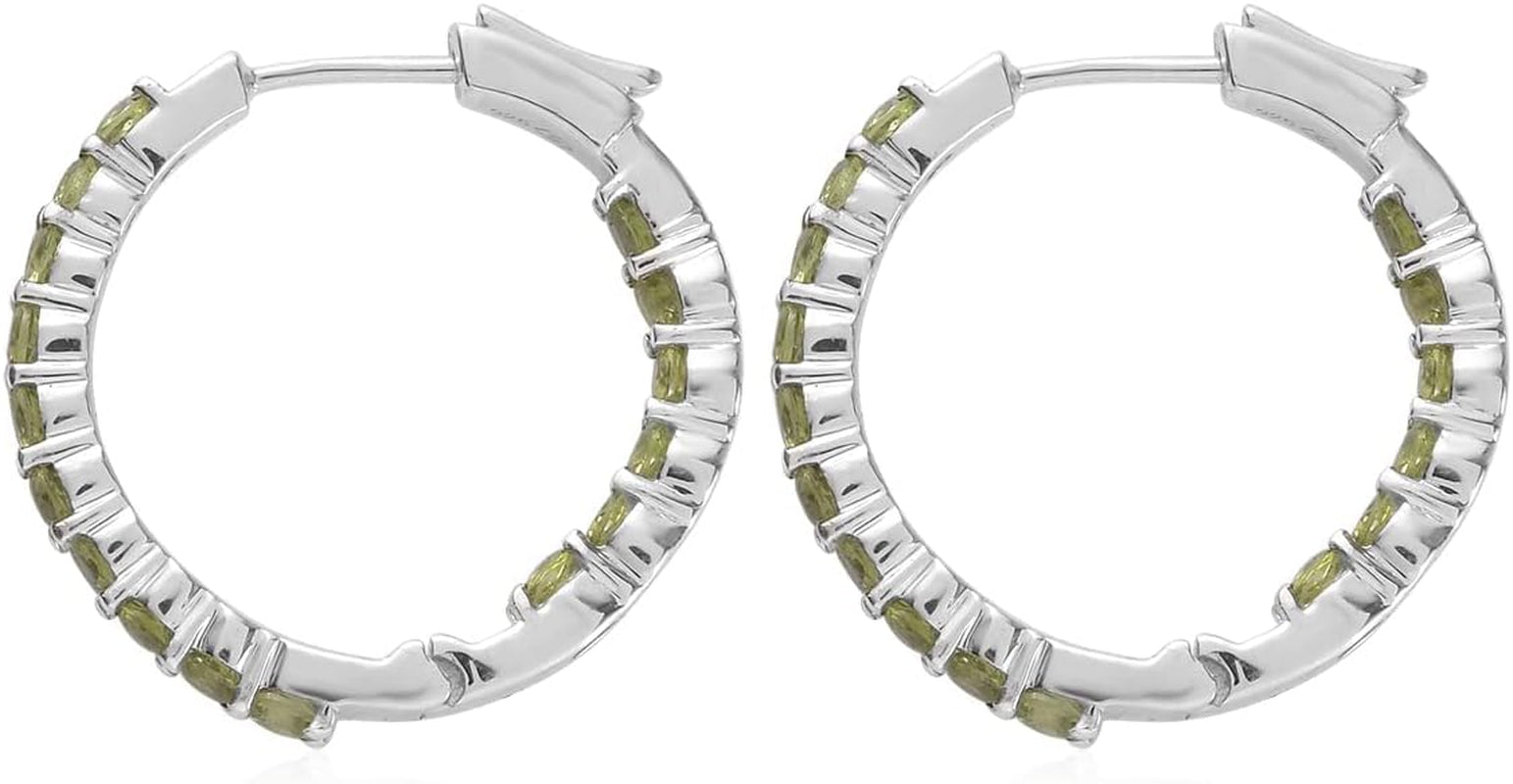 925 Sterling Silver Genuine Birthstone Inside-Out Hoop Earrings for Women, 3Mm Gemstone 1.10 Inches