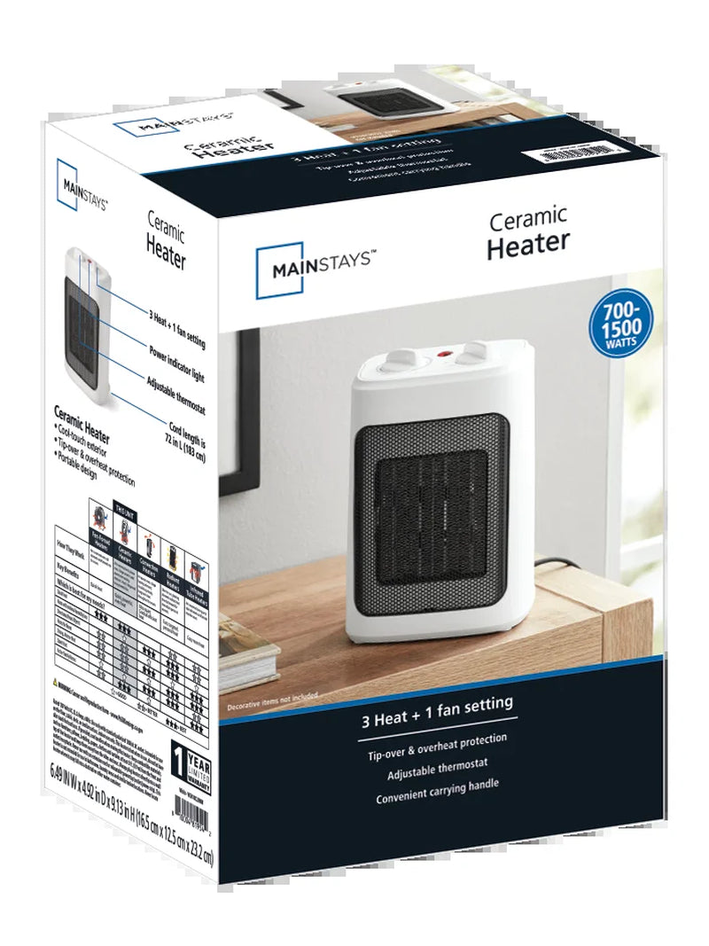 1500W Ceramic Fan-Forced Electric Space Heater, White, New, WSH10C2AWW