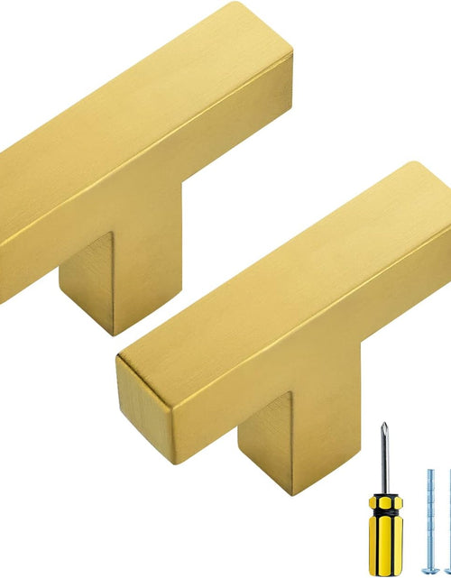 Load image into Gallery viewer, 10 Pack Gold Cabinet Pulls Single Hole Brushed Brass Kitchen Cabinet Handles Gold Square Kitchen Hardware for Cabinet Gold Kitchen Drawer Pulls Come with Screwdriver
