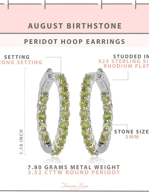 Load image into Gallery viewer, 925 Sterling Silver Genuine Birthstone Inside-Out Hoop Earrings for Women, 3Mm Gemstone 1.10 Inches
